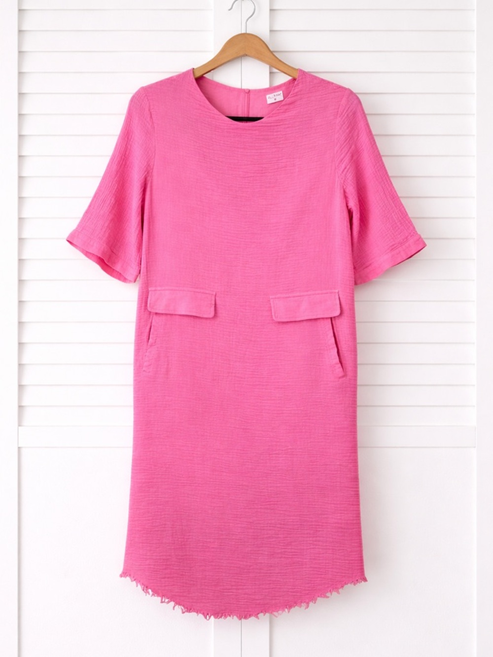 BLANK 100% Cotton Pink Textured Shift Dress Pockets Raw Hem XS Beach Vacation